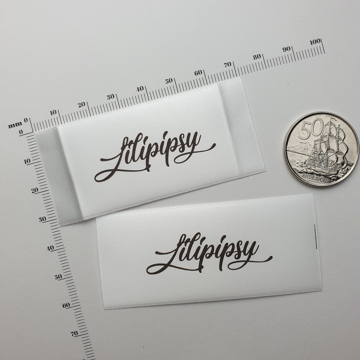 ~WHITE SATIN - STANDARD PRINT - FABRIC LABELS